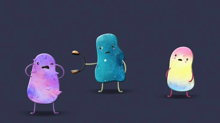 A blue cartoon character holds a disconnected cable while two other colourful characters look on with concerned expressions.